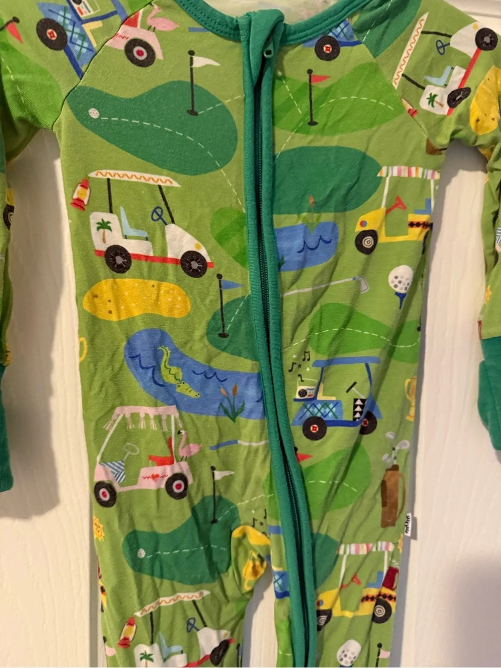 Little Sleepies Green Golf Cart Print Kids One-Piece Pajamas